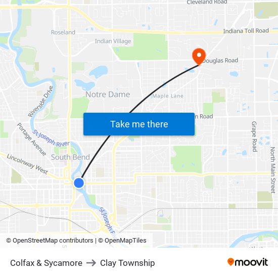 Colfax & Sycamore to Clay Township map