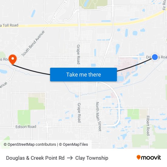 Douglas & Creek Point Rd to Clay Township map