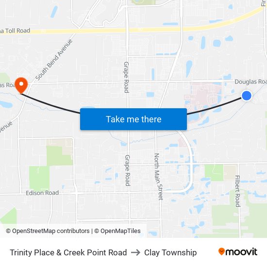 Trinity Place & Creek Point Road to Clay Township map