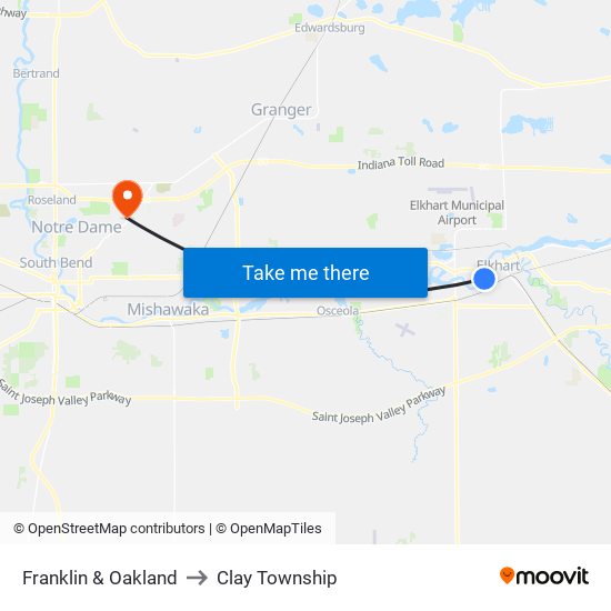 Franklin & Oakland to Clay Township map
