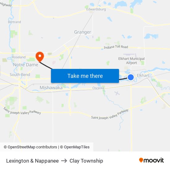 Lexington & Nappanee to Clay Township map