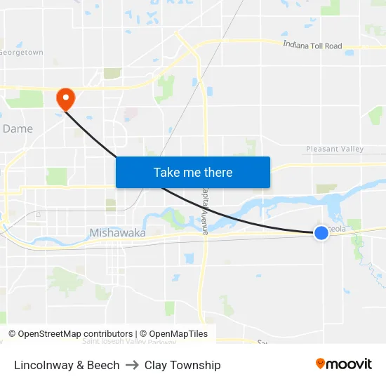 Lincolnway & Beech to Clay Township map