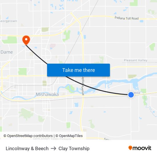 Lincolnway & Beech to Clay Township map