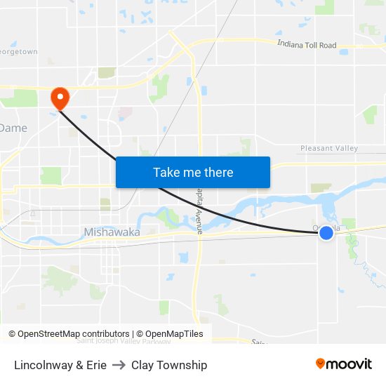 Lincolnway & Erie to Clay Township map