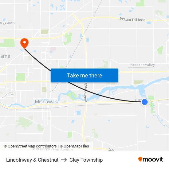 Lincolnway & Chestnut to Clay Township map