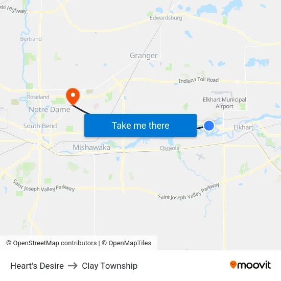 Heart's Desire to Clay Township map