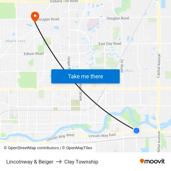 Lincolnway & Beiger to Clay Township map