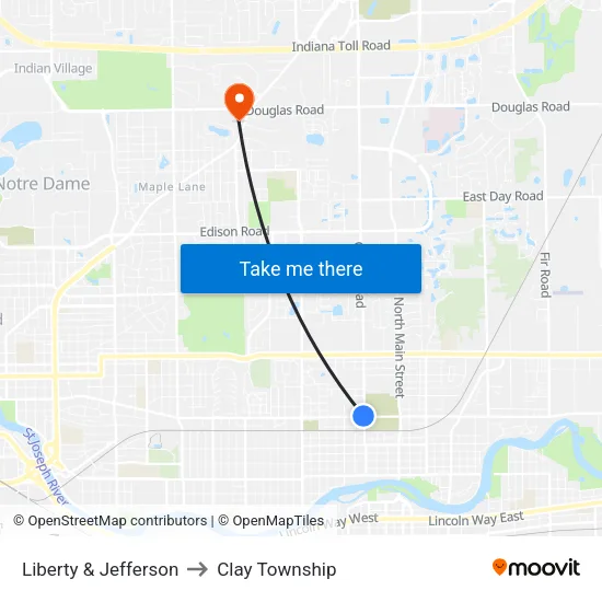 Liberty & Jefferson to Clay Township map