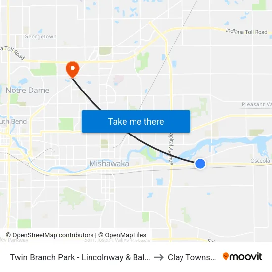 Twin Branch Park - Lincolnway & Ballard to Clay Township map