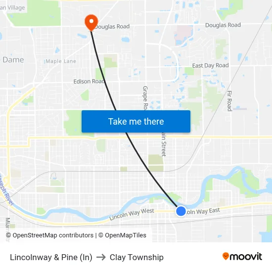 Lincolnway & Pine (In) to Clay Township map