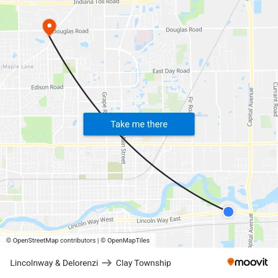 Lincolnway & Delorenzi (In) to Clay Township map