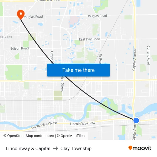 Lincolnway & Capital (In) to Clay Township map
