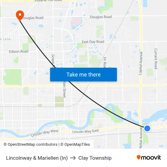 Lincolnway & Mariellen (In) to Clay Township map
