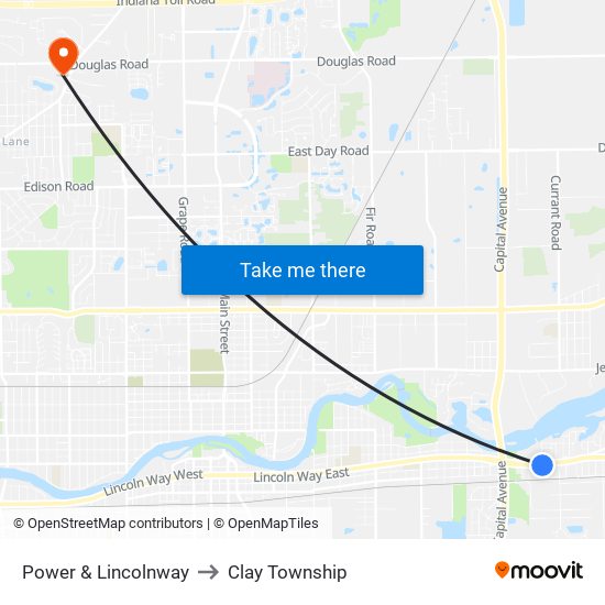 Power & Lincolnway to Clay Township map