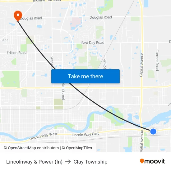 Lincolnway & Power (In) to Clay Township map