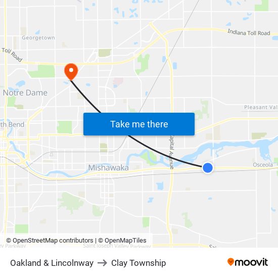 Oakland & Lincolnway to Clay Township map