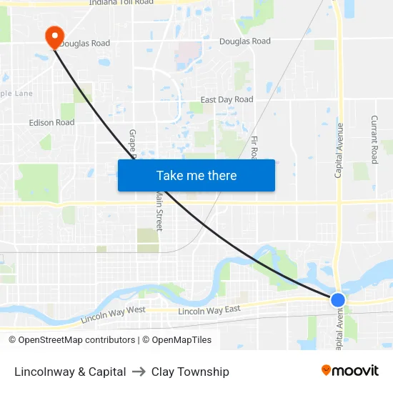 Lincolnway & Capital (Out) to Clay Township map