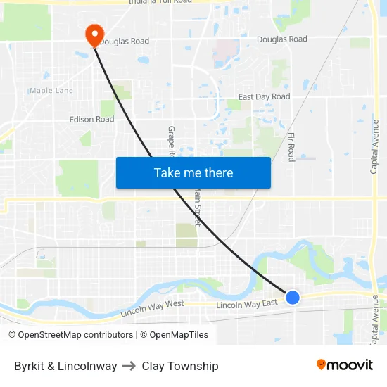 Byrkit & Lincolnway to Clay Township map