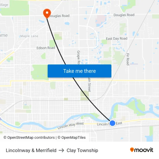 Lincolnway & Merrifield (Out) to Clay Township map