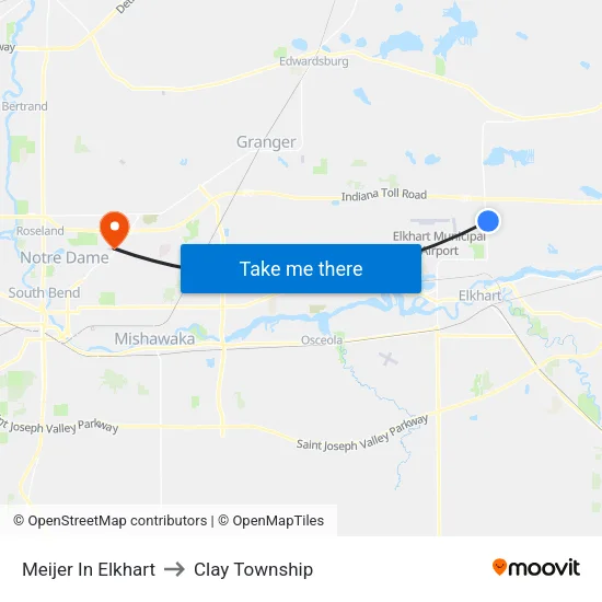 Meijer In Elkhart to Clay Township map