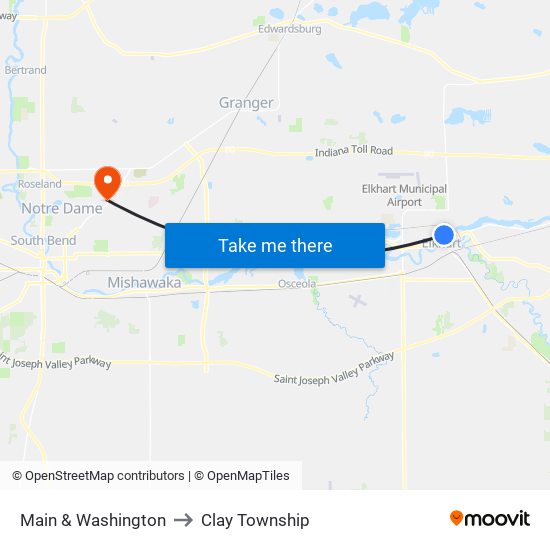 Main & Washington to Clay Township map