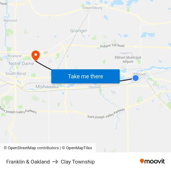 Franklin & Oakland (Out) to Clay Township map