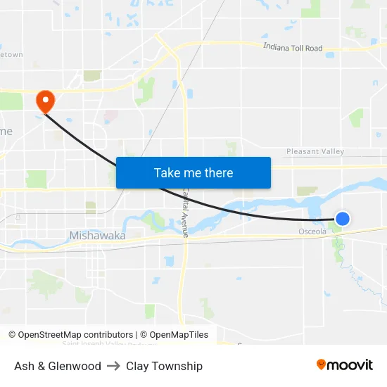 Ash & Glenwood (In) to Clay Township map