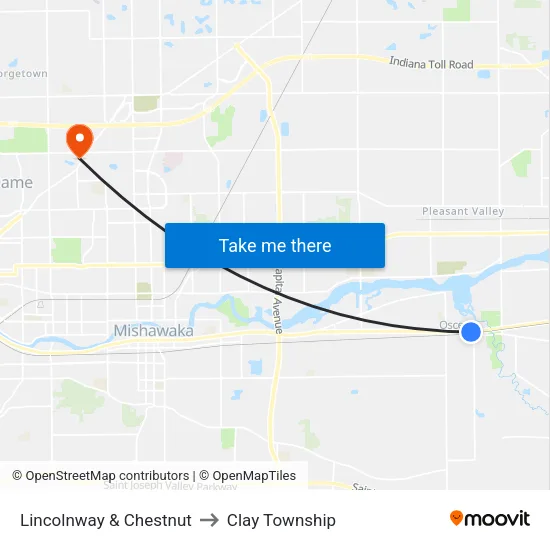 Lincolnway & Chestnut (In) to Clay Township map