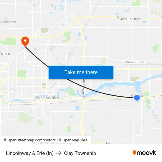 Lincolnway & Erie (In) to Clay Township map
