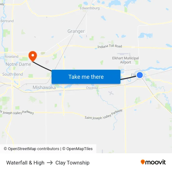 Waterfall & High to Clay Township map