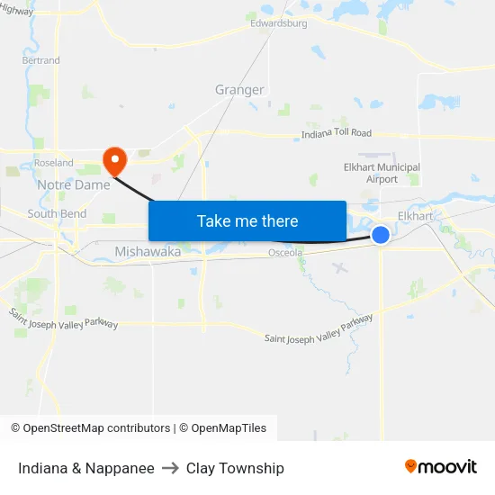 Indiana & Nappanee to Clay Township map
