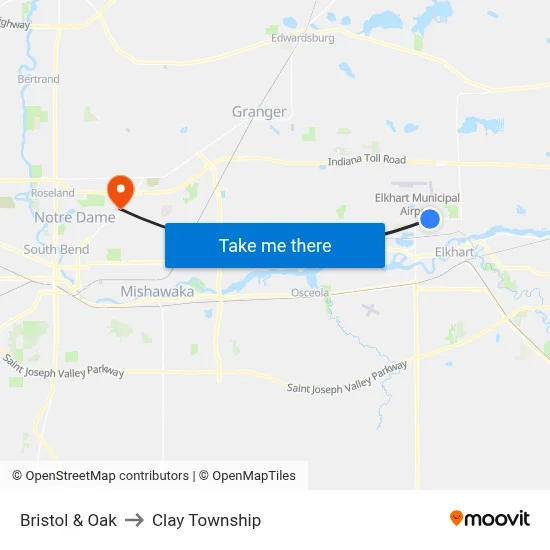 Bristol & Oak to Clay Township map