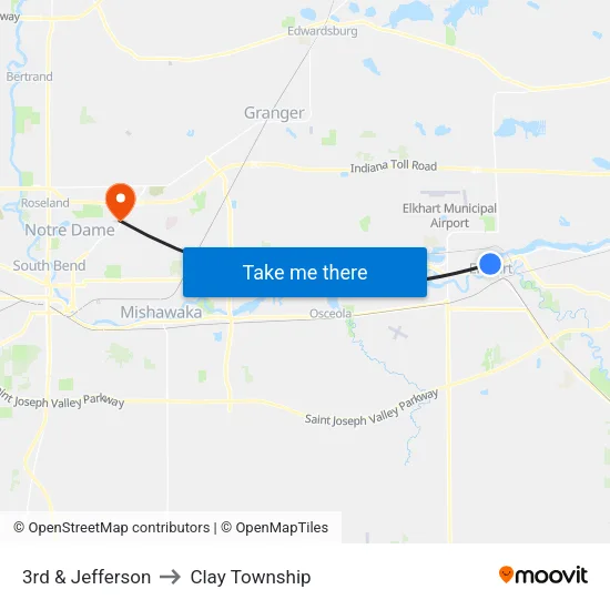 3rd & Jefferson to Clay Township map