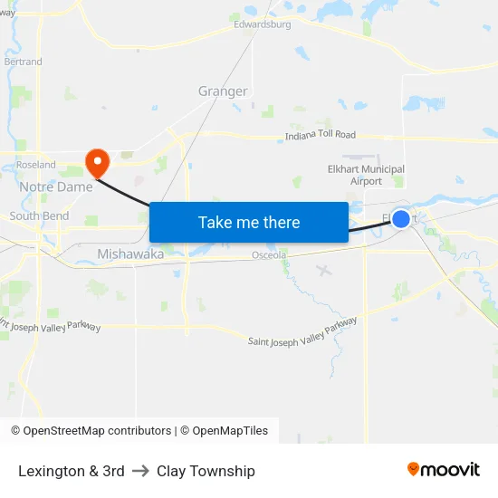 Lexington & 3rd (Green) to Clay Township map