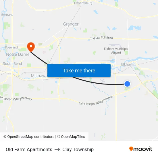 Old Farm Apartments to Clay Township map