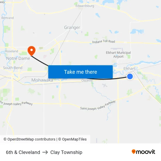 6th & Cleveland to Clay Township map