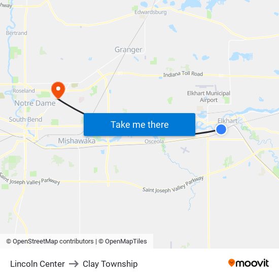 Lincoln Center to Clay Township map