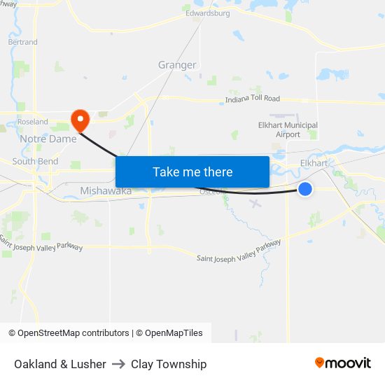 Oakland & Lusher to Clay Township map