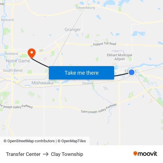 Transfer Center to Clay Township map