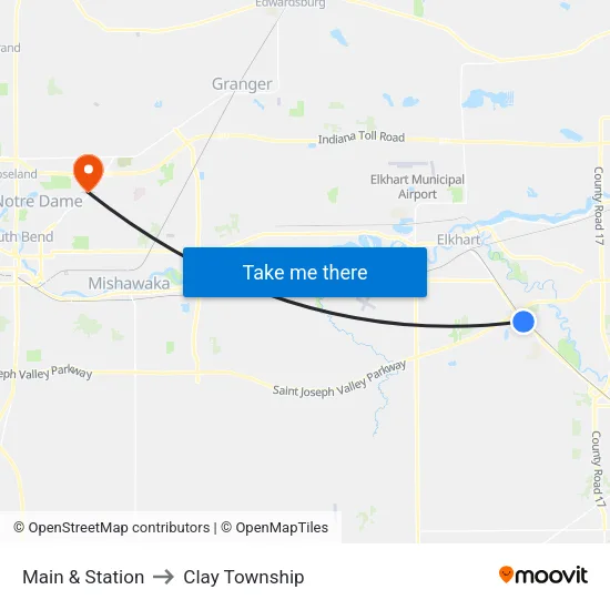 Main & Station (Out) to Clay Township map