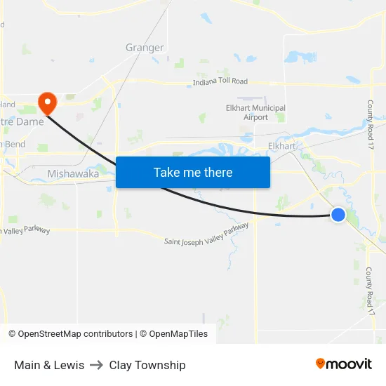 Main & Lewis (Out) to Clay Township map