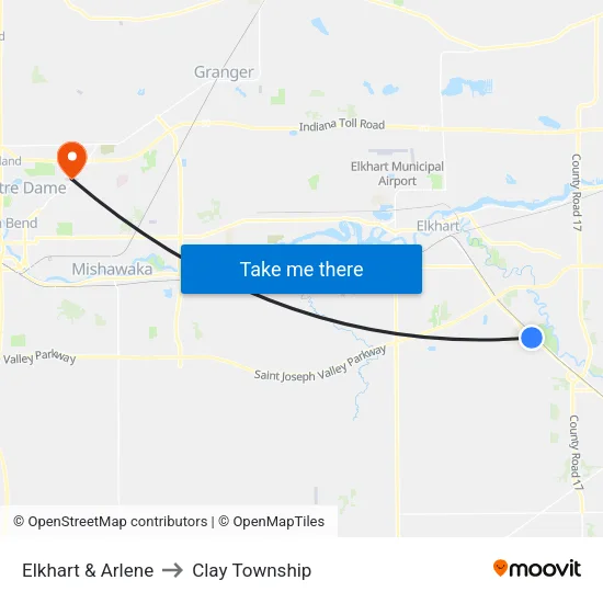Elkhart & Arlene to Clay Township map
