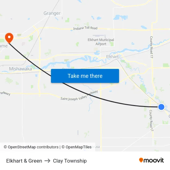 Elkhart & Green (Out) to Clay Township map