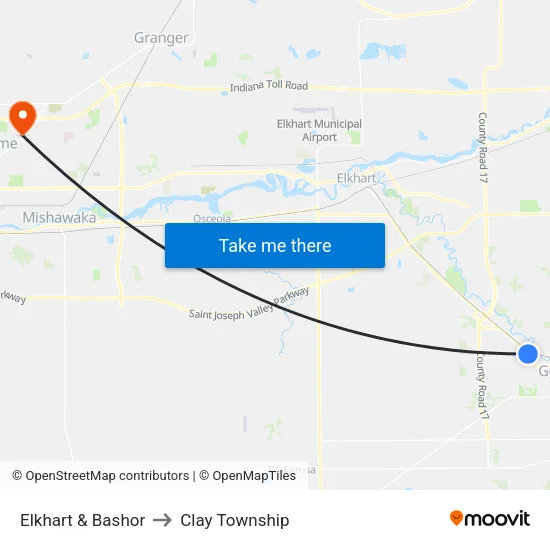 Elkhart & Bashor (Out) to Clay Township map