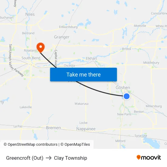 Greencroft (Out) to Clay Township map