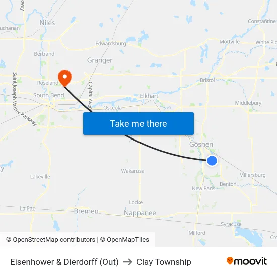 Eisenhower & Dierdorff (Out) to Clay Township map
