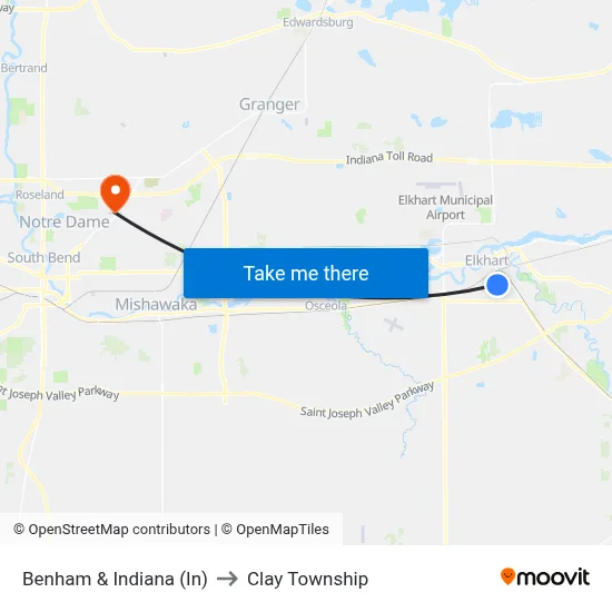 Benham & Indiana (In) to Clay Township map