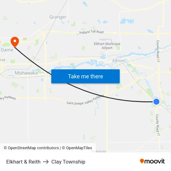 Elkhart & Reith (In) to Clay Township map