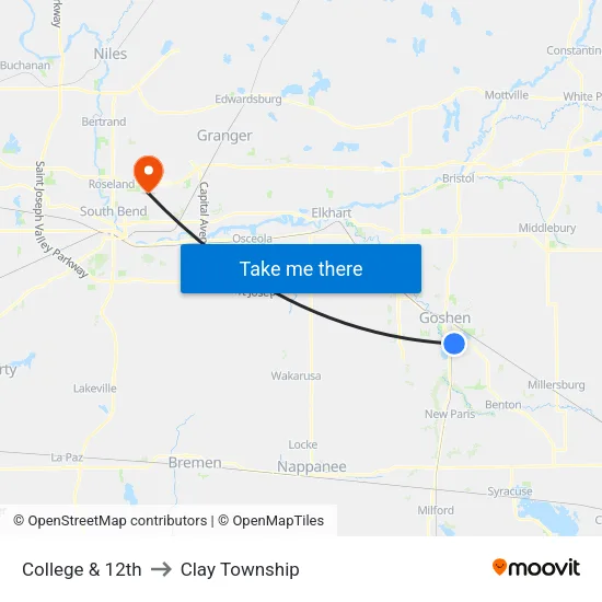 College & 12th (In) to Clay Township map