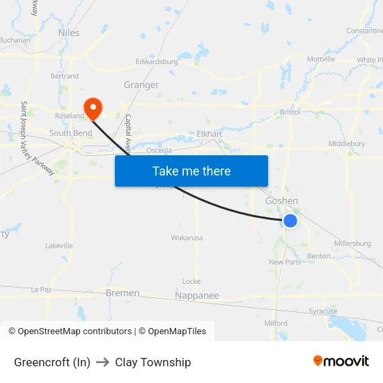 Greencroft (In) to Clay Township map